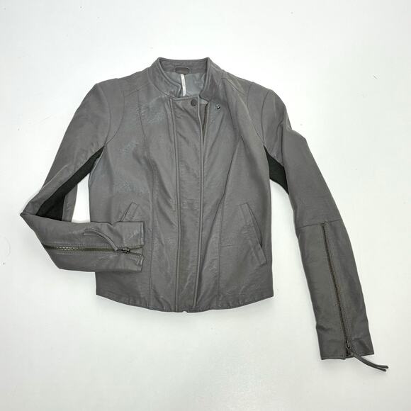 Free People Cool & Clean Vegan, Faux Leather Moto Jacket Slate Gray 4 - Picture 1 of 10